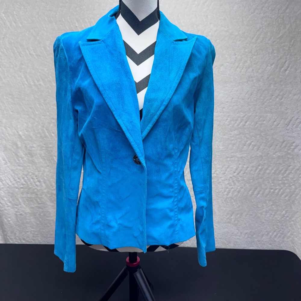 Karen Kane Lifestyle Vintage Turquoise Suede Leather Blazer Sz 10
